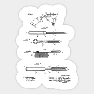 Curling Tongs Vintage Patent Hand Drawing Sticker